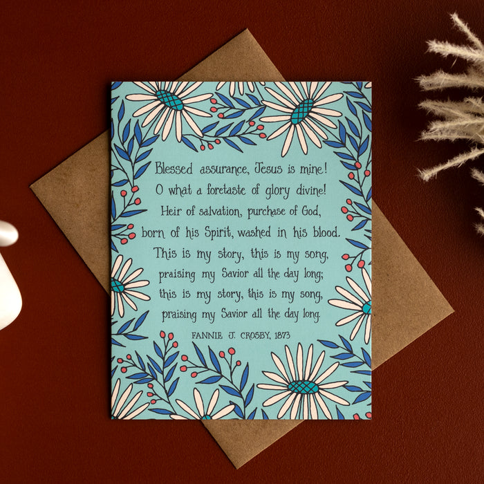 Blessed Assurance Hymn Greeting Card — Light Blue