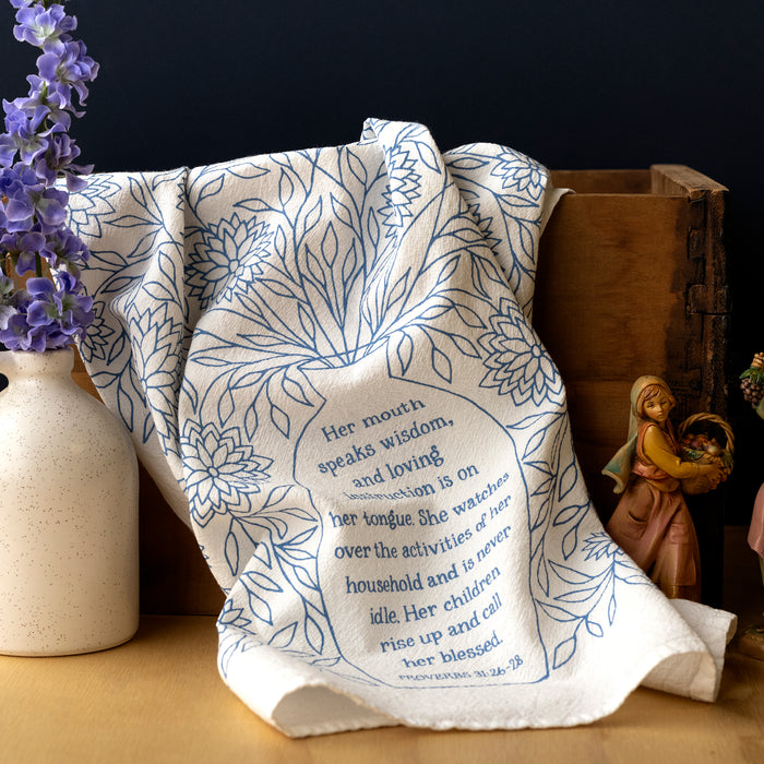 Call Her Blessed Scripture Tea Towel — Proverbs 31