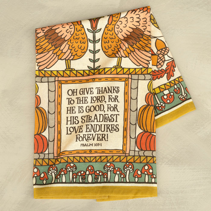 Give Thanks Scripture Tea Towel — full color