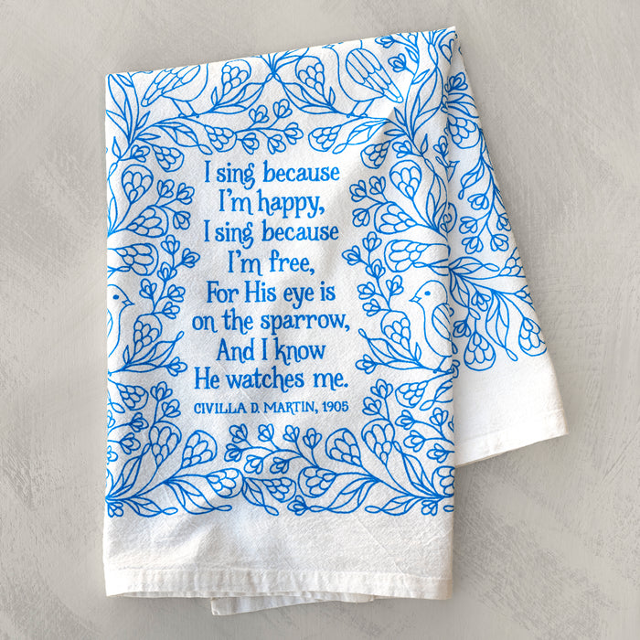 His Eye is on the Sparrow Gospel Song Tea Towel