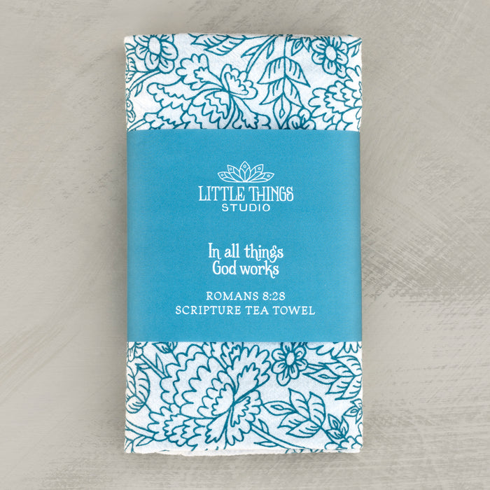 In All Things Scripture Tea Towel — Romans 8
