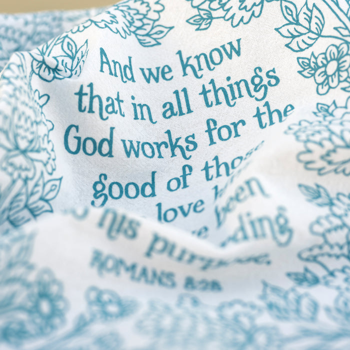 In All Things Scripture Tea Towel — Romans 8