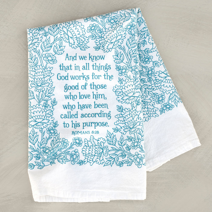 In All Things Scripture Tea Towel — Romans 8