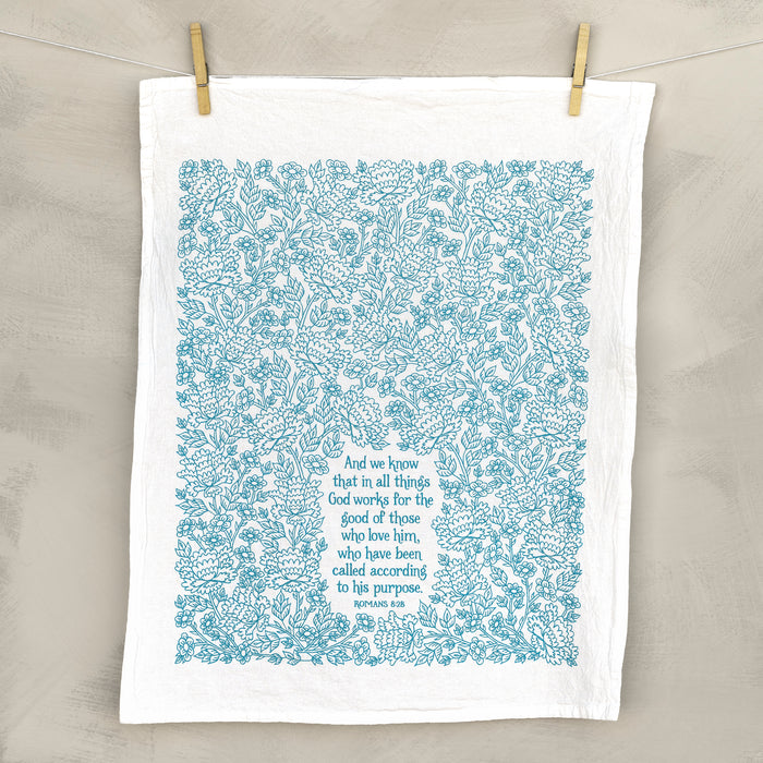 In All Things Scripture Tea Towel — Romans 8