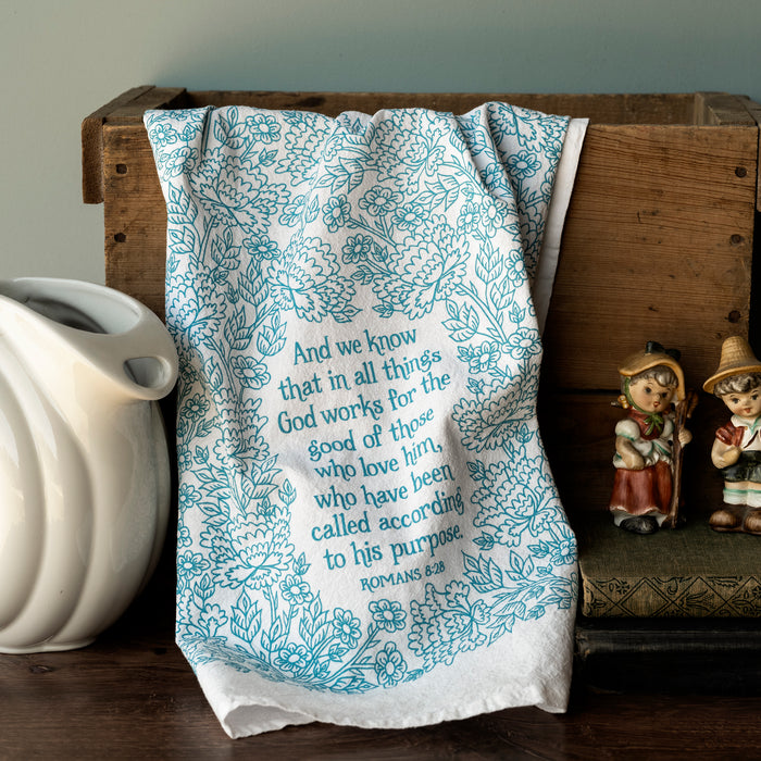 In All Things Scripture Tea Towel — Romans 8