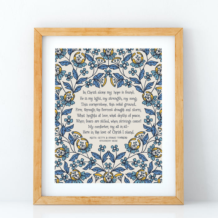 In Christ Alone Hymn Art Print - Blue
