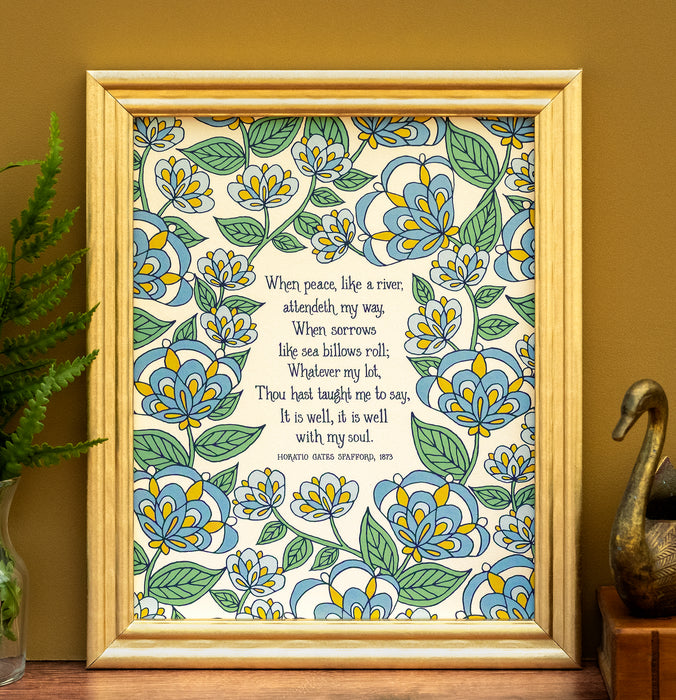 It Is Well Hymn Art Print - Blue Floral
