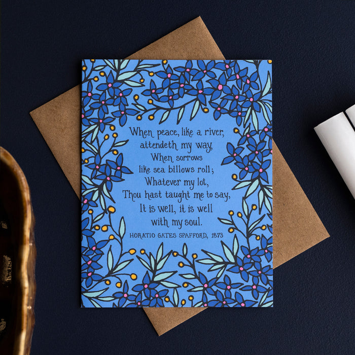 It Is Well With My Soul Hymn Greeting Card — Blue