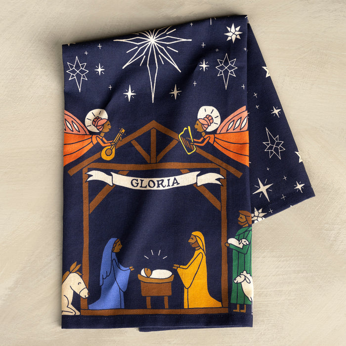 Nativity Christmas Tea Towel - full color