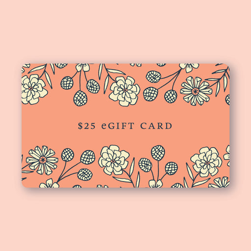 A Little Things Studio gift card in the amount of $25—a light pinkish red card featuring custom LTS floral illustrations.