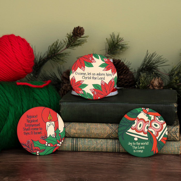 3 Round Christmas Magnets - Rejoice Set