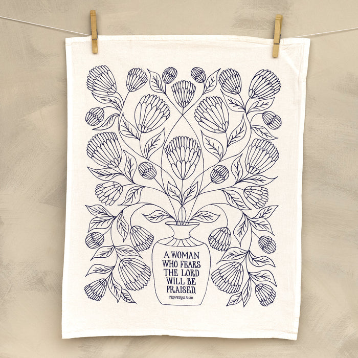 A Woman Who Fears the Lord Scripture Tea Towel