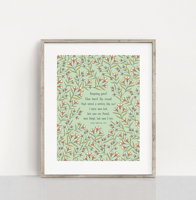 Amazing Grace Hymn Art Print - 11x14