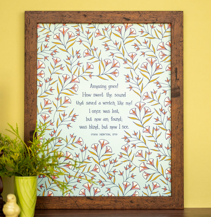 Amazing Grace Hymn Art Print - 11x14