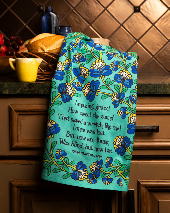 Amazing Grace Hymn Tea Towel - Full Color Aqua