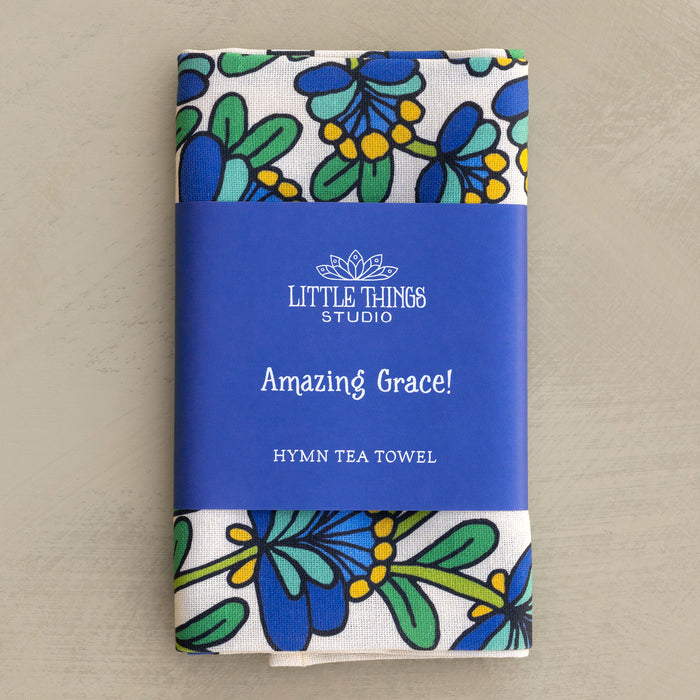 Amazing Grace Hymn Tea Towel - Full Color Cream