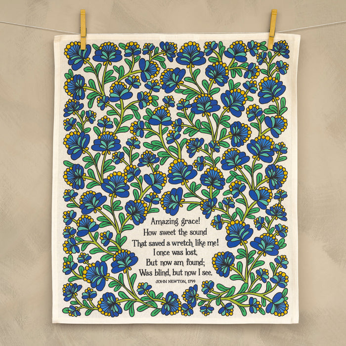 Amazing Grace Hymn Tea Towel - Cream Full Color
