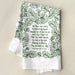 The Be Thou My Vision hymn tea towel is printed in forest green and features lyrics from the hymn, shown folded against a khaki backdrop.