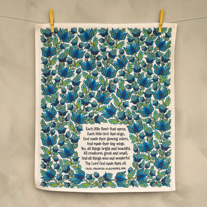 All Things Bright and Beautiful Hymn Tea Towel - Full Color