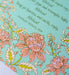 Illustration detail of hymn art print of Christ the Lord is Risen today, featuring hand-lettered hymn text and hand illustrated florals in corals and pinks against a mint green background.