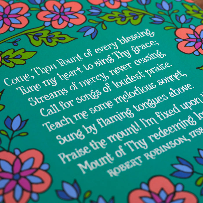 Come Thou Fount Hymn Art Print - Turquoise