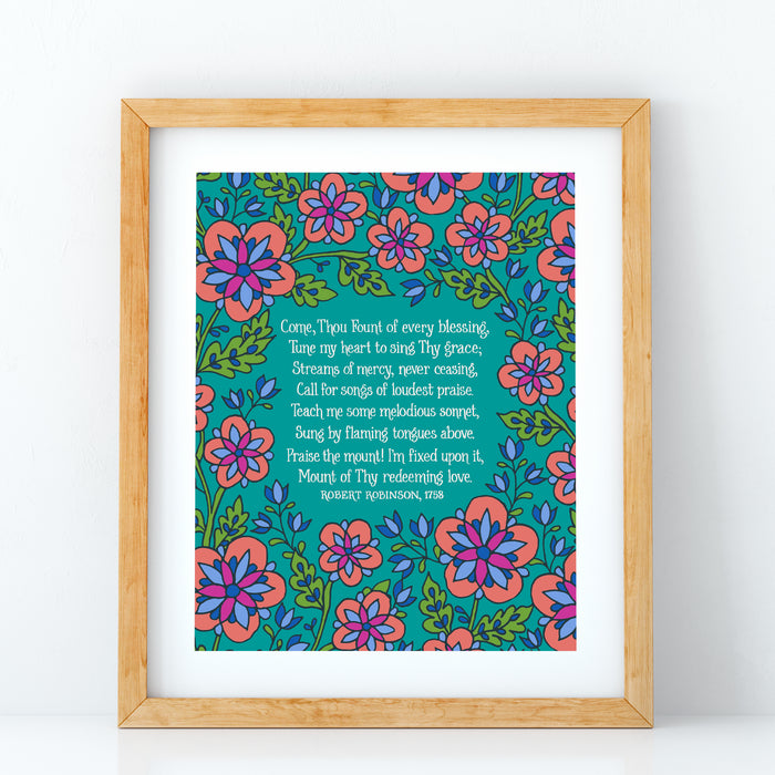 Come Thou Fount Hymn Art Print - Turquoise