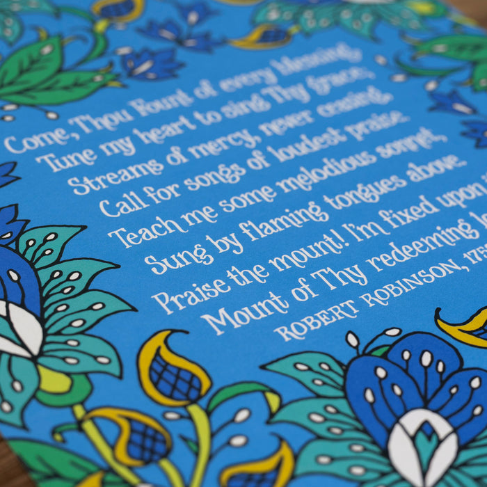 Come Thou Fount Hymn Art Print - Blue
