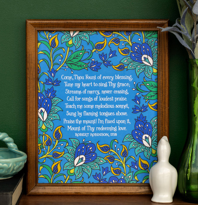 Come Thou Fount Hymn Art Print - Blue