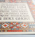 Hand lettered text detail of Doxology wall art — Christian picture for wall featuring hand lettered text surrounded by a multi-coloured stained glass illustration