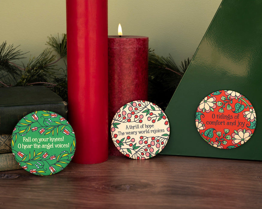 3 Round Christmas Magnets - Christmas Floral Set