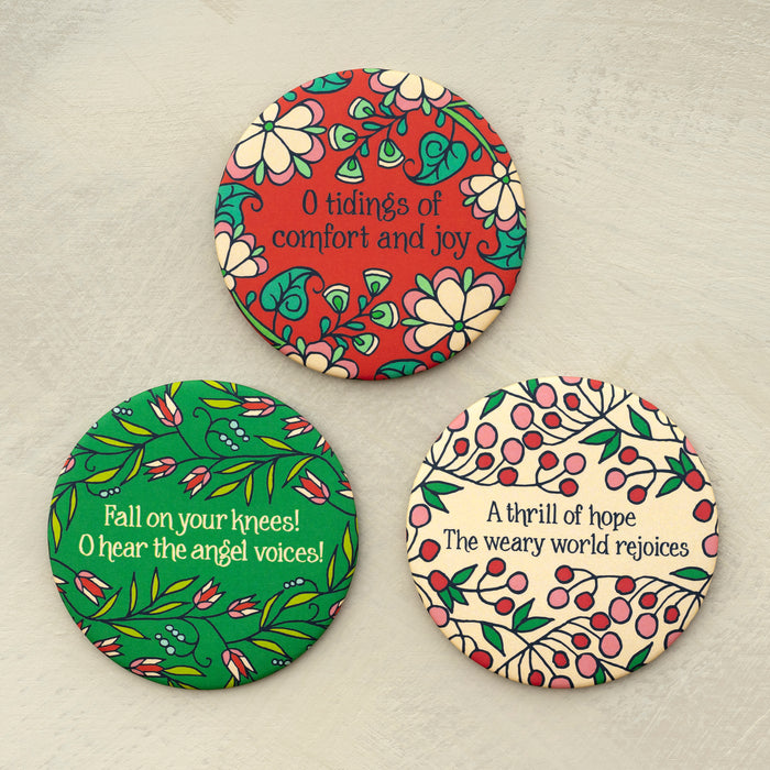 3 Round Christmas Magnets - Christmas Floral Set