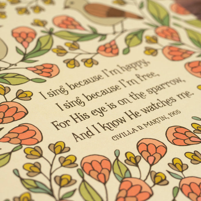 For His Eye Is On The Sparrow Hymn Art Print - Soft