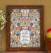 The "For the Glory of God" Scripture art print features the hand-lettered verse from I Corinthians accented by whimsical vegetable illustrations against a buttermilk background; shown in a dark wood frame and styled with a vase of flowers and a basket of fruit.