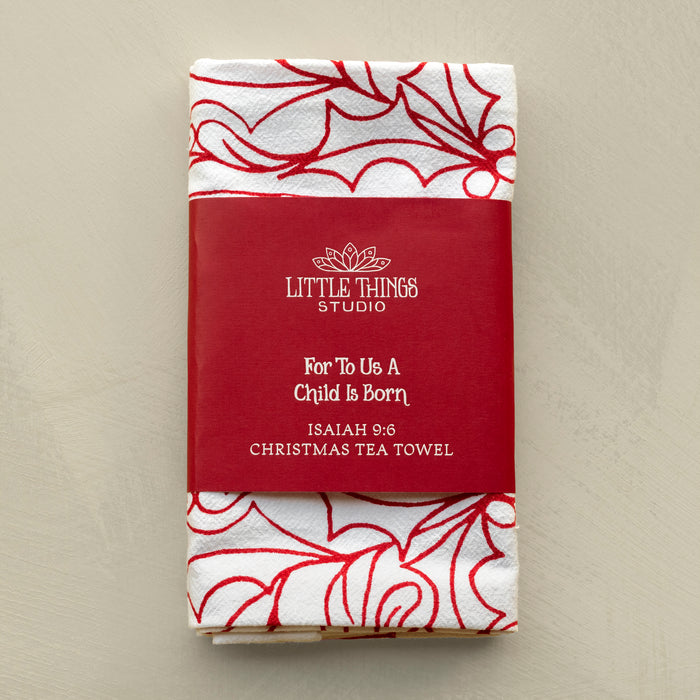 For to Us a Child Is Born Christmas Tea Towel