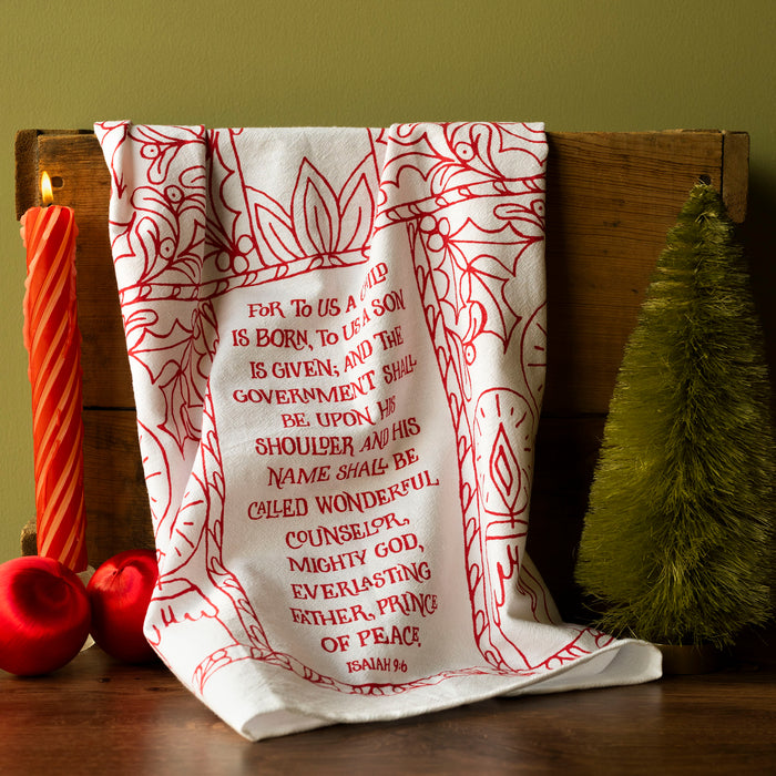 For to Us a Child Is Born Christmas Tea Towel