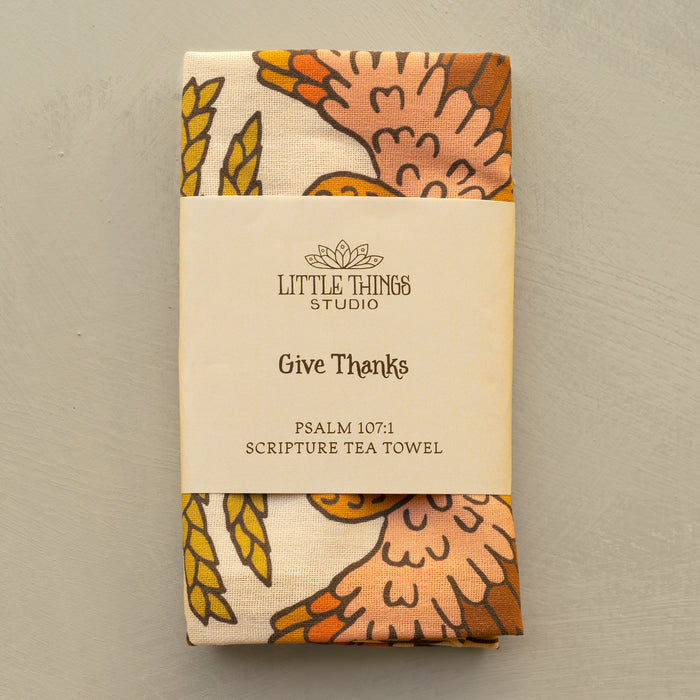Give Thanks Scripture Tea Towel — Full Color