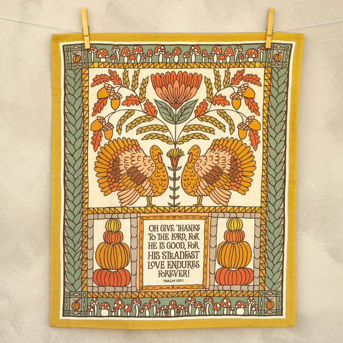 Give Thanks Scripture Tea Towel — full color