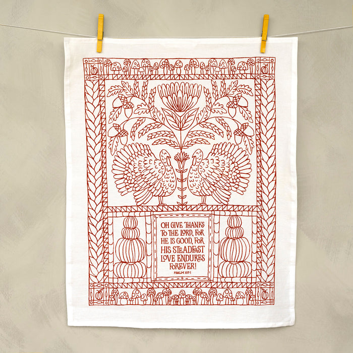 Give Thanks Scripture Tea Towel — Psalm 107