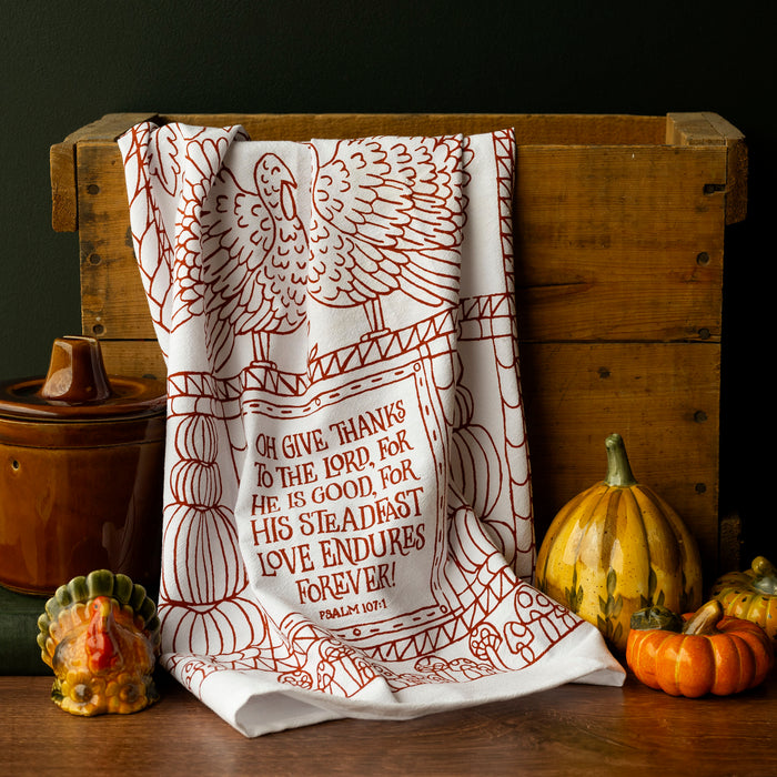 Give Thanks Scripture Tea Towel — Psalm 107