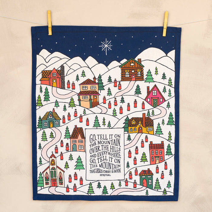 Go Tell It On The Mountain Christmas Tea Towel - Full Color