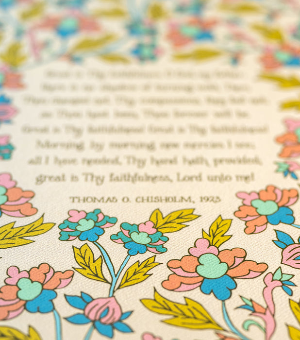 Great is Thy Faithfulness Hymn Art Print - 11x14 - Coral Floral