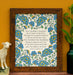 Be inspired daily with this exquisite "Great Is Thy Faithfulness" hymn art print from Little Things Studio — blue floral edition, shown styled in a frame with a vase of greens and a lamb figurine.