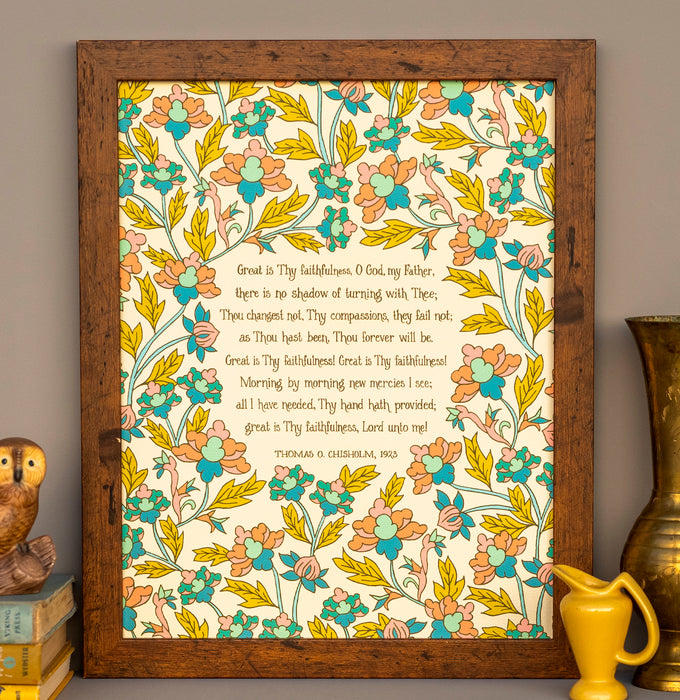 Great is Thy Faithfulness Hymn Art Print - 11x14 - Coral Floral
