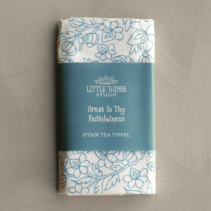 Great Is Thy Faithfulness Hymn Tea Towel - Light Blue