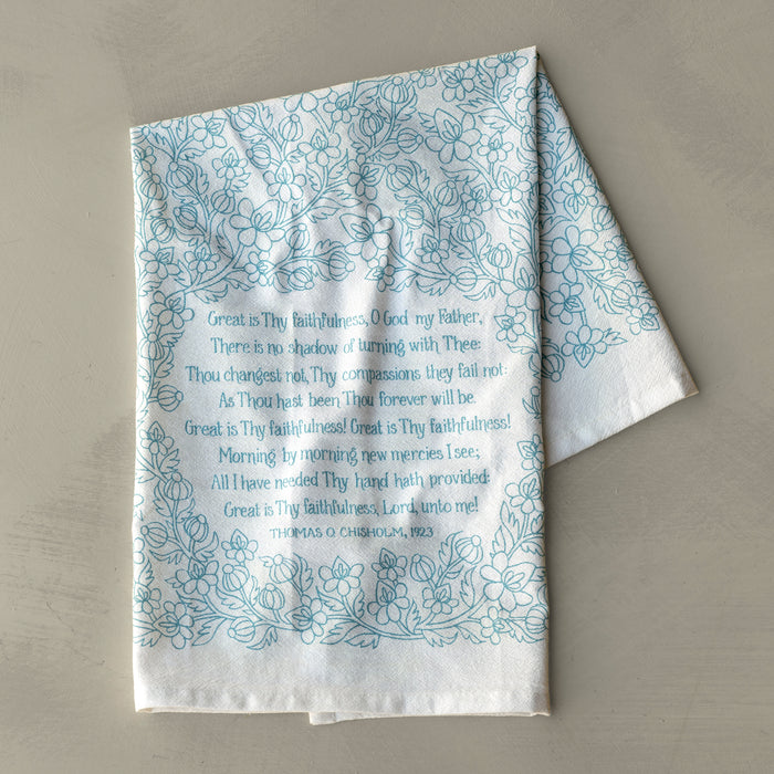 Great Is Thy Faithfulness Hymn Tea Towel - Light Blue