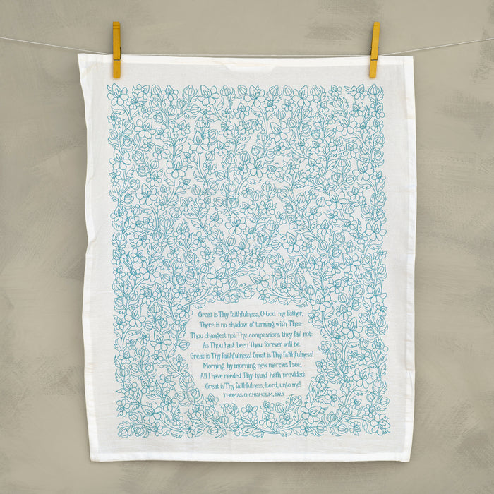 Great Is Thy Faithfulness Hymn Tea Towel - Light Blue