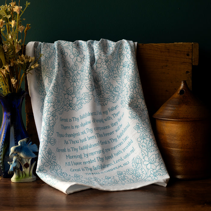 Great Is Thy Faithfulness Hymn Tea Towel - Light Blue