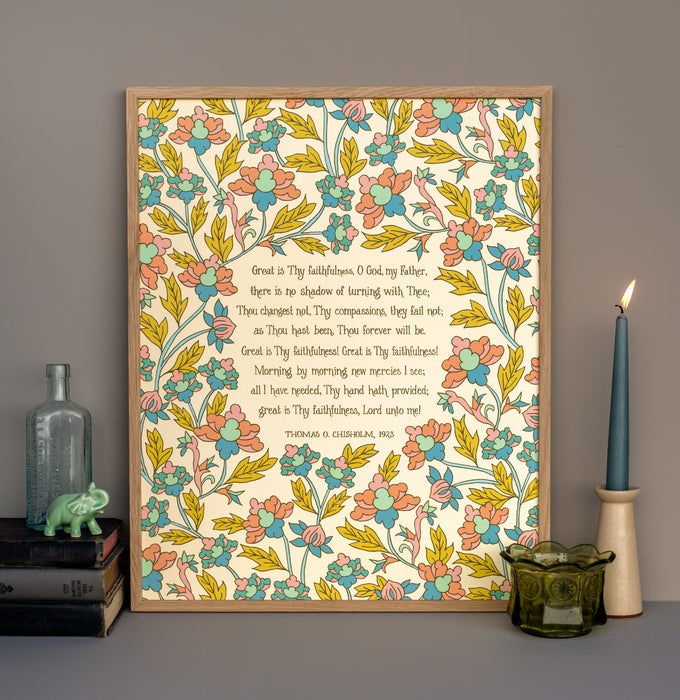 Great Is Thy Faithfulness Hymn Art Print - 16x20 - Coral Floral