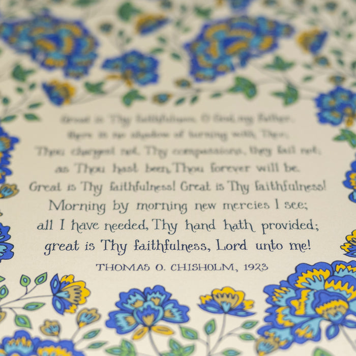 Great Is Thy Faithfulness Hymn Art Print - Blue Floral