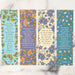 Liven up your library with these lovely hymn bookmarks from the Henry set of 4, which feature hymn lyrics on one side and bold floral patterns on the back, shown here lying flat against white marble background.